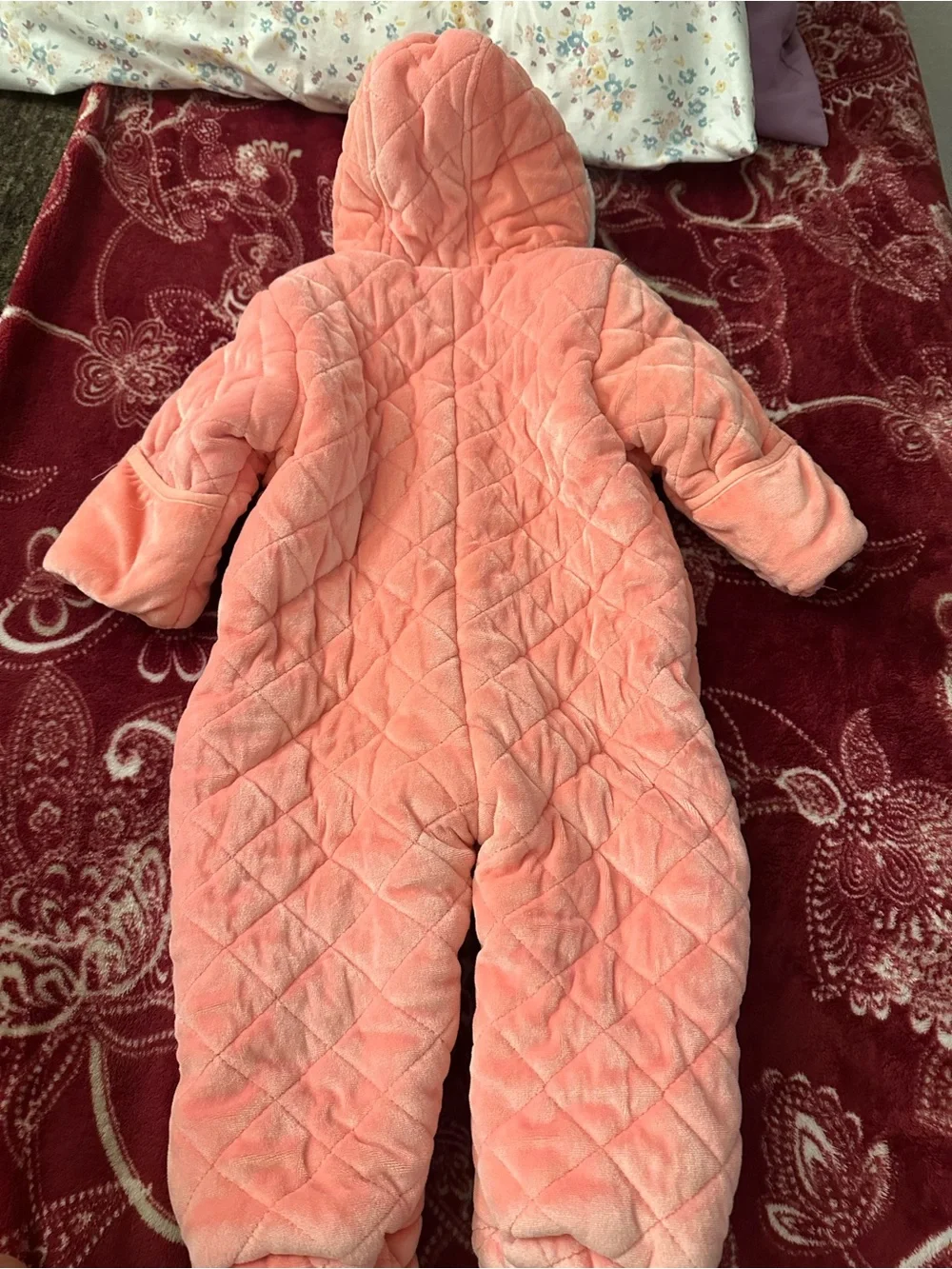 U.S. Polo Assn. Coral Quilted Hooded Baby One-Piece Footie